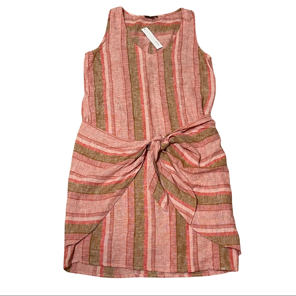 Drew Red Striped Linen Tie Dress